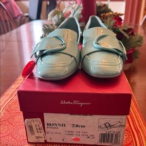 Salvatore Ferragamo Women's Aqua Patent Leather Loafers